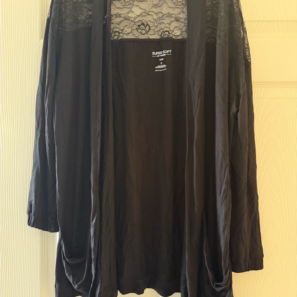 Black Lace Trim Cardigan
